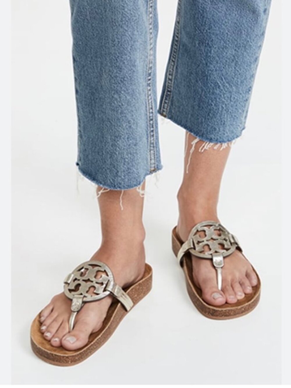 Tory Burch NEW Miller Cloud Leather Logo Sandals Spark Gold Size 9.5